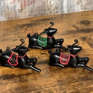 Set of Black Reindeer Figurines with Red and Green Accents